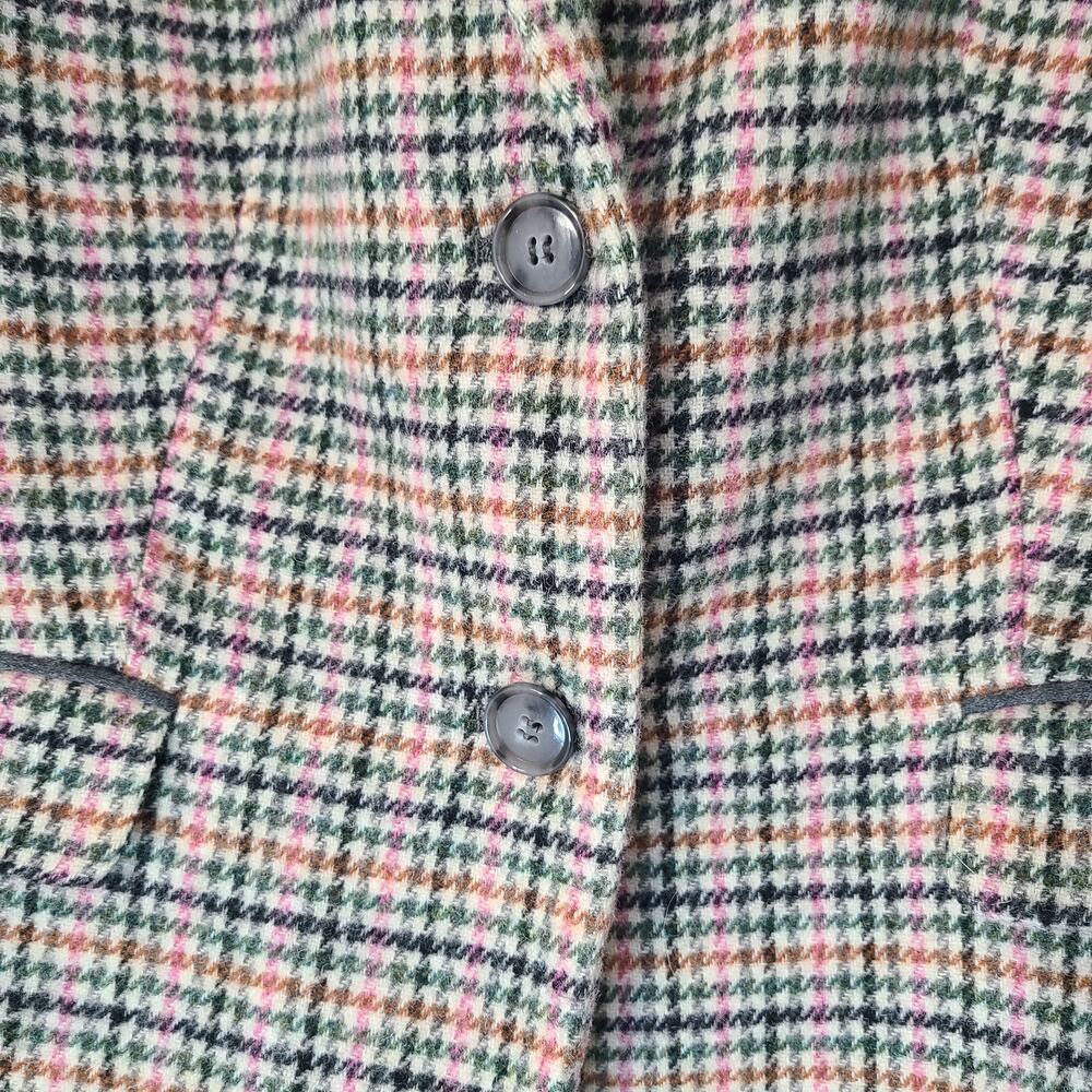 Talbots Beige Houndstooth Owl Print Lined Classic Preppy Blazer Wool 12P - Picture 7 of 14